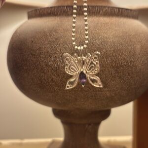 Amethyst & Sterling Butterfly Necklace